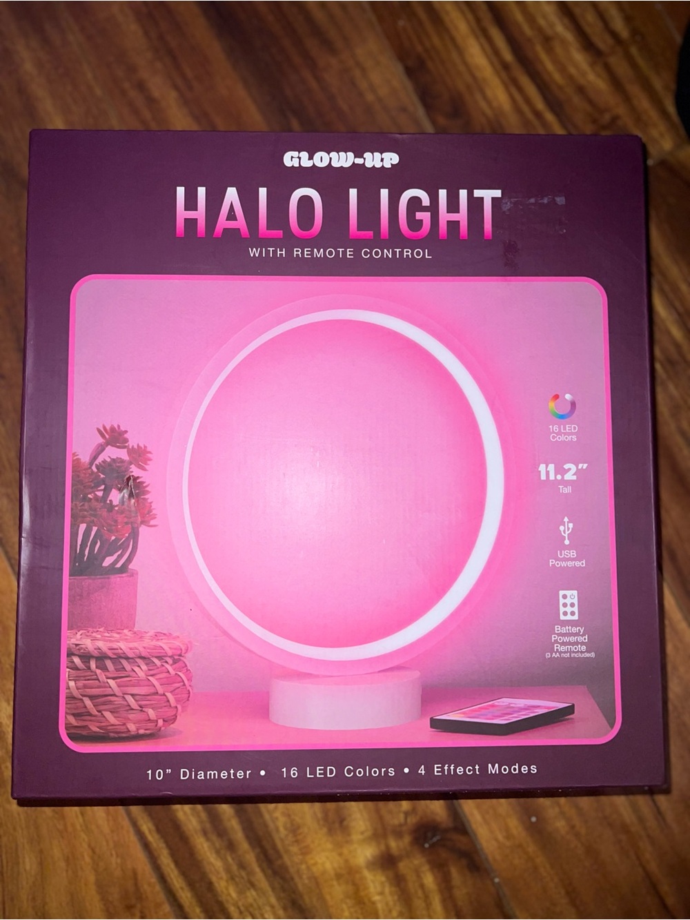 Halo Light LED Ring Lamp in Pink with Remote